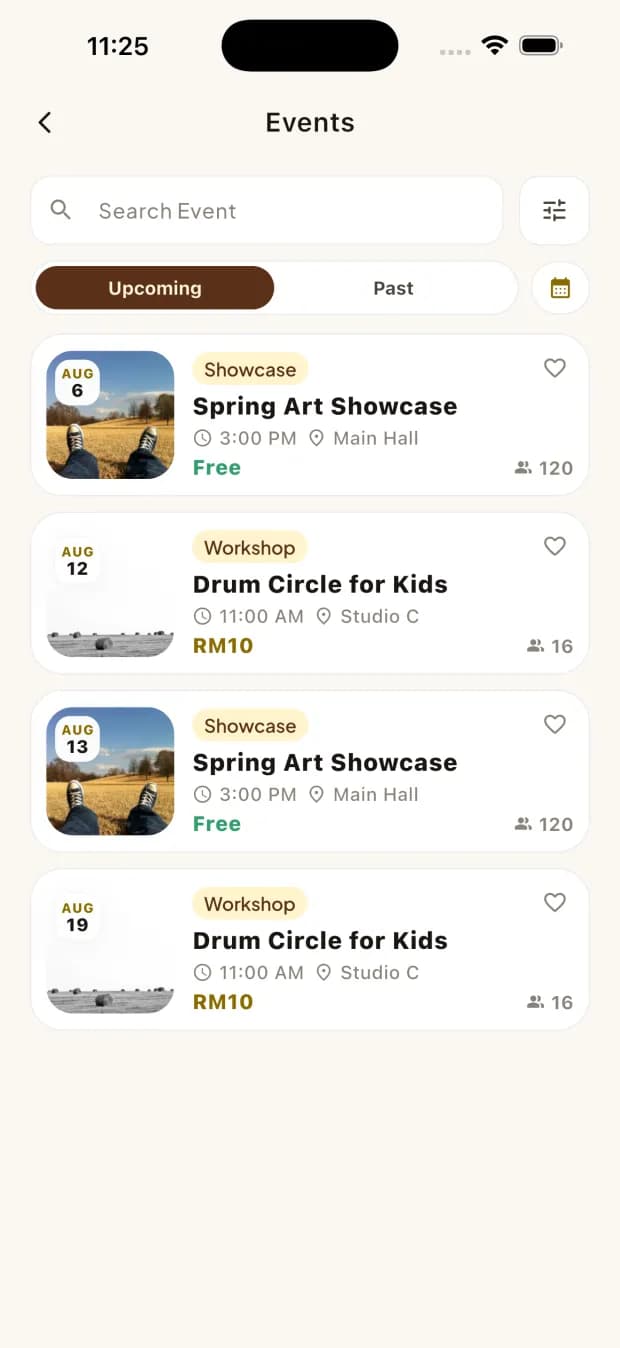 Events and bookings